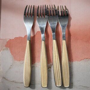 Pinti Inox1929 RIVA Birch Handle Full Tang Forks Set Of 4 Made In Italy